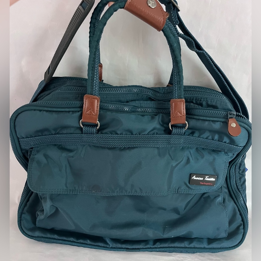Vintage AMERICAN TOURISTER Travel Bag Cross body Briefcase aqua blue
